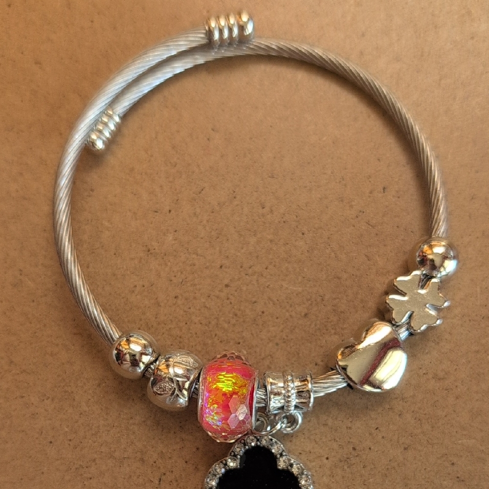 Stainless Steel Chic Silver and Black Charm Bracelet